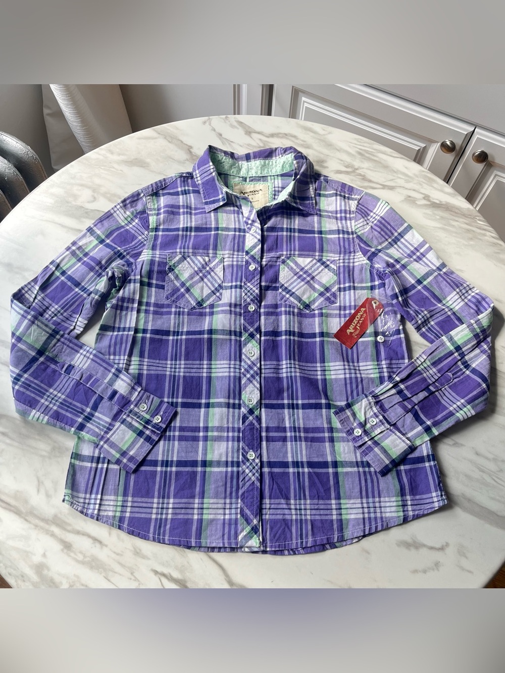 Y2K Arizona Jean Co the Original long or quarter sleeve Purple plaid shirt NWT